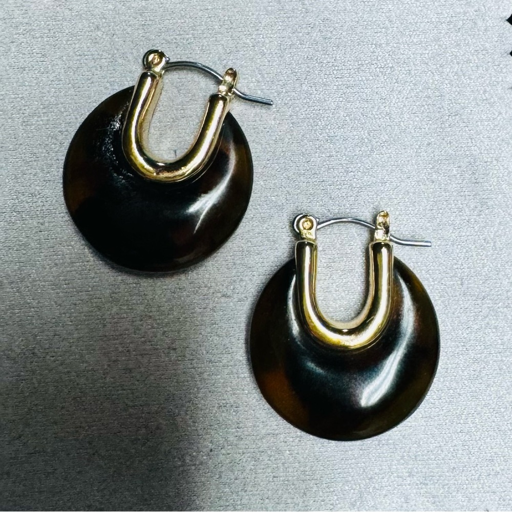 Tortoise and Gold Huggie Earrings